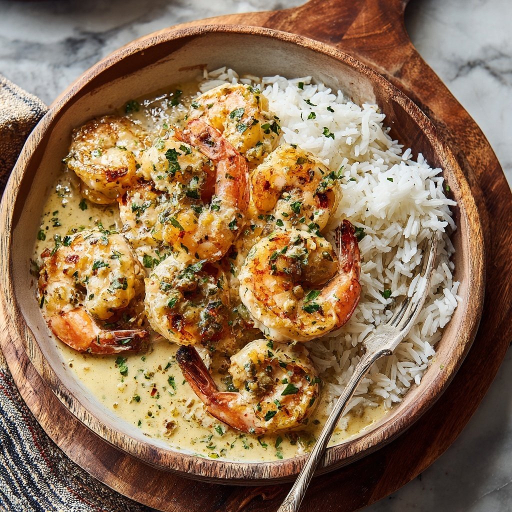 Creamy Garlic Shrimp With Rice