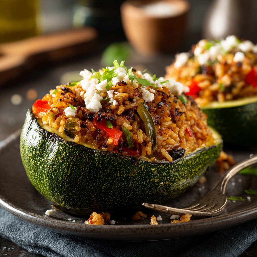 Baked Veggie Rice Stuffed Zucchini