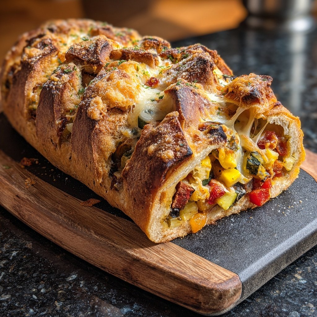 Super Bowl Food Veggie Stuffed Bread Loaf