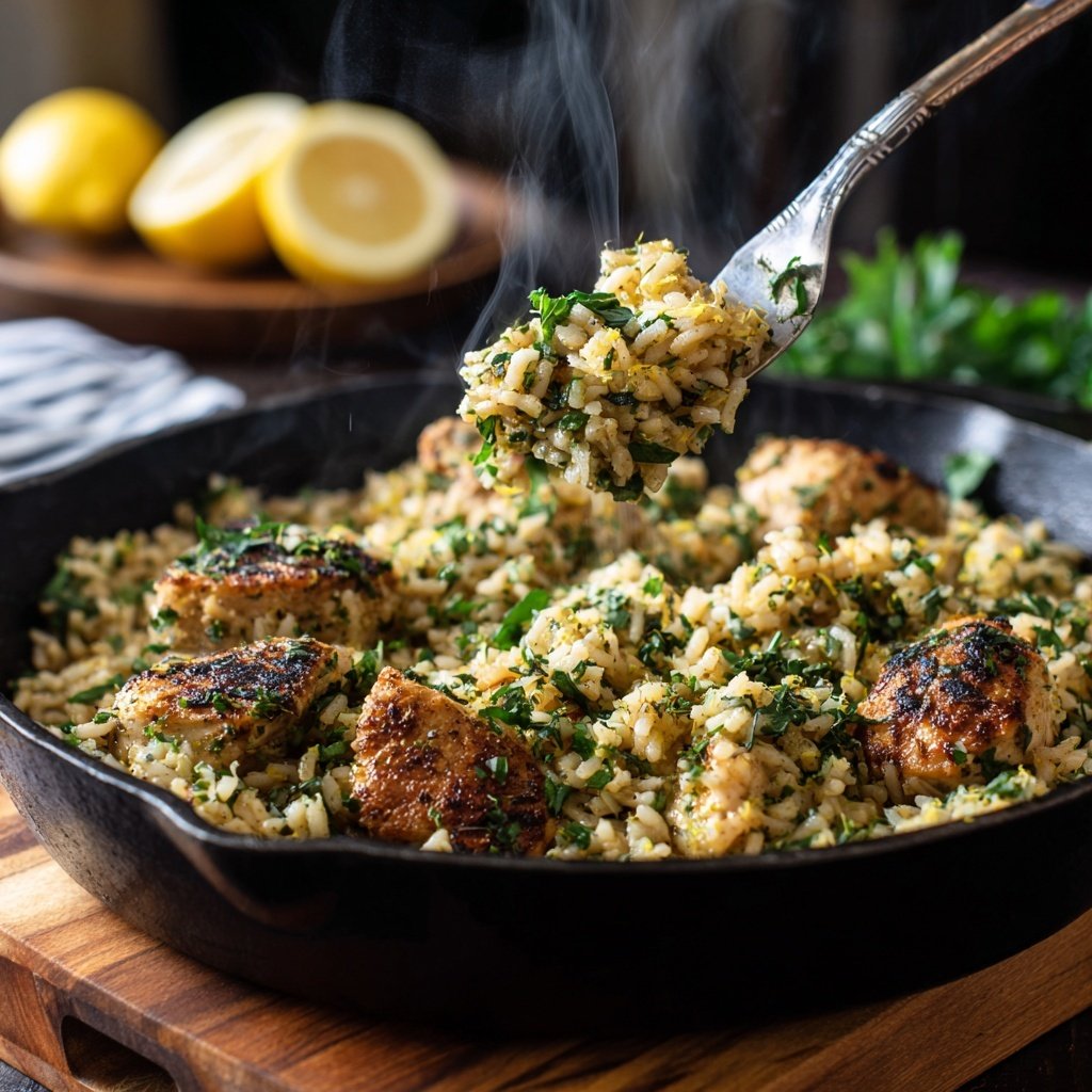 Lemon Garlic Chicken Rice Skillet
